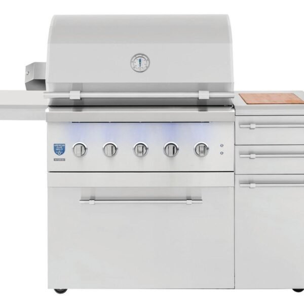 American Made Grills Encore 36-Inch Freestanding Hybrid Wood, Charcoal & Gas Grill With Infrared Sear Burner & Rotisserie Kit