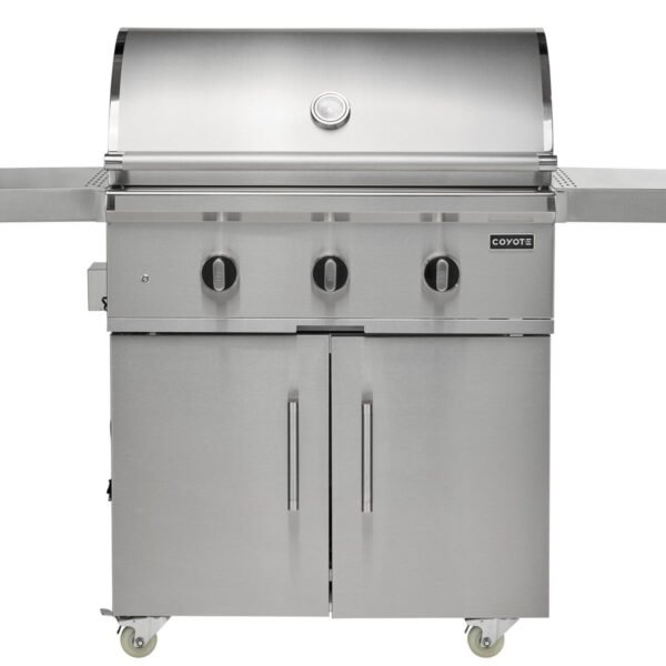 coyote c-series 34-inch 3-burner freestanding gas grill on cart