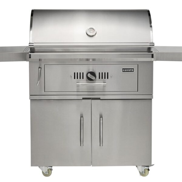 coyote 36-inch stainless steel charcoal grill with adjustable charcoal tray with cart