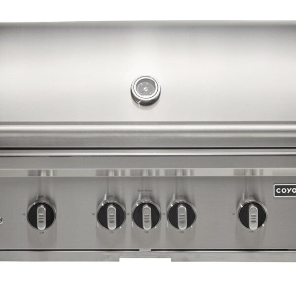 coyote sl-series 36-inch 5-burner built-in gas grill with ceramic briquettes, sear burner, infrared rear burner & rotisserie kit