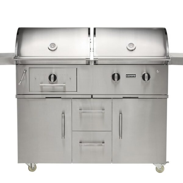 coyote 50-inch gas & charcoal dual fuel hybrid grill with cart